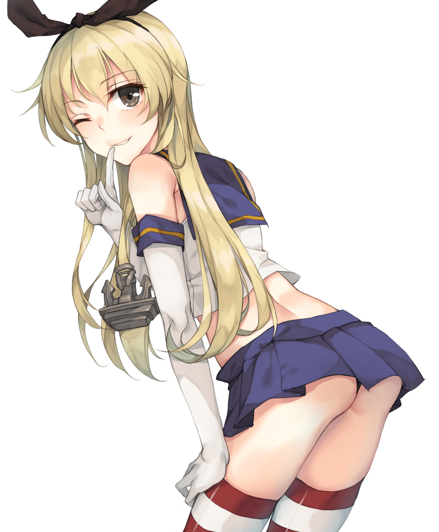 10s, 1girl, anchor_hair_ornament, ass, bent_over, black_panties, blonde_hair, brown_eyes