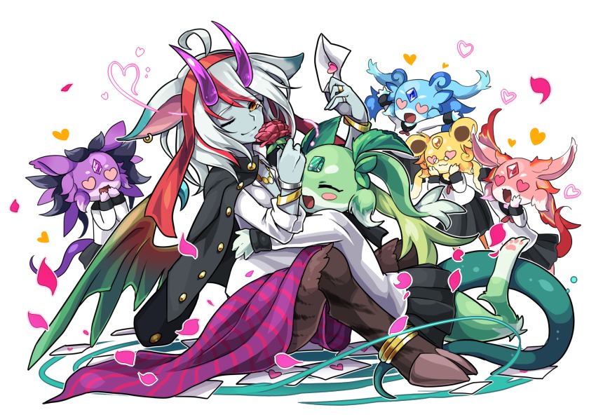 1boy, 5girls, :3, aamir_(p&amp;d), ahoge, anklet, bad_id, bad_pixiv_id