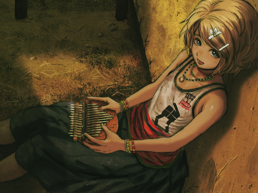 1girl, blonde_hair, blue_eyes, casual, female_focus, hair_ornament, hairclip, highres