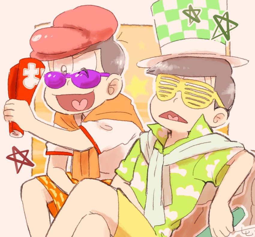 10s, 2boys, 77_(3nan77), artist_name, bad_id, bad_twitter_id, beret, brothers