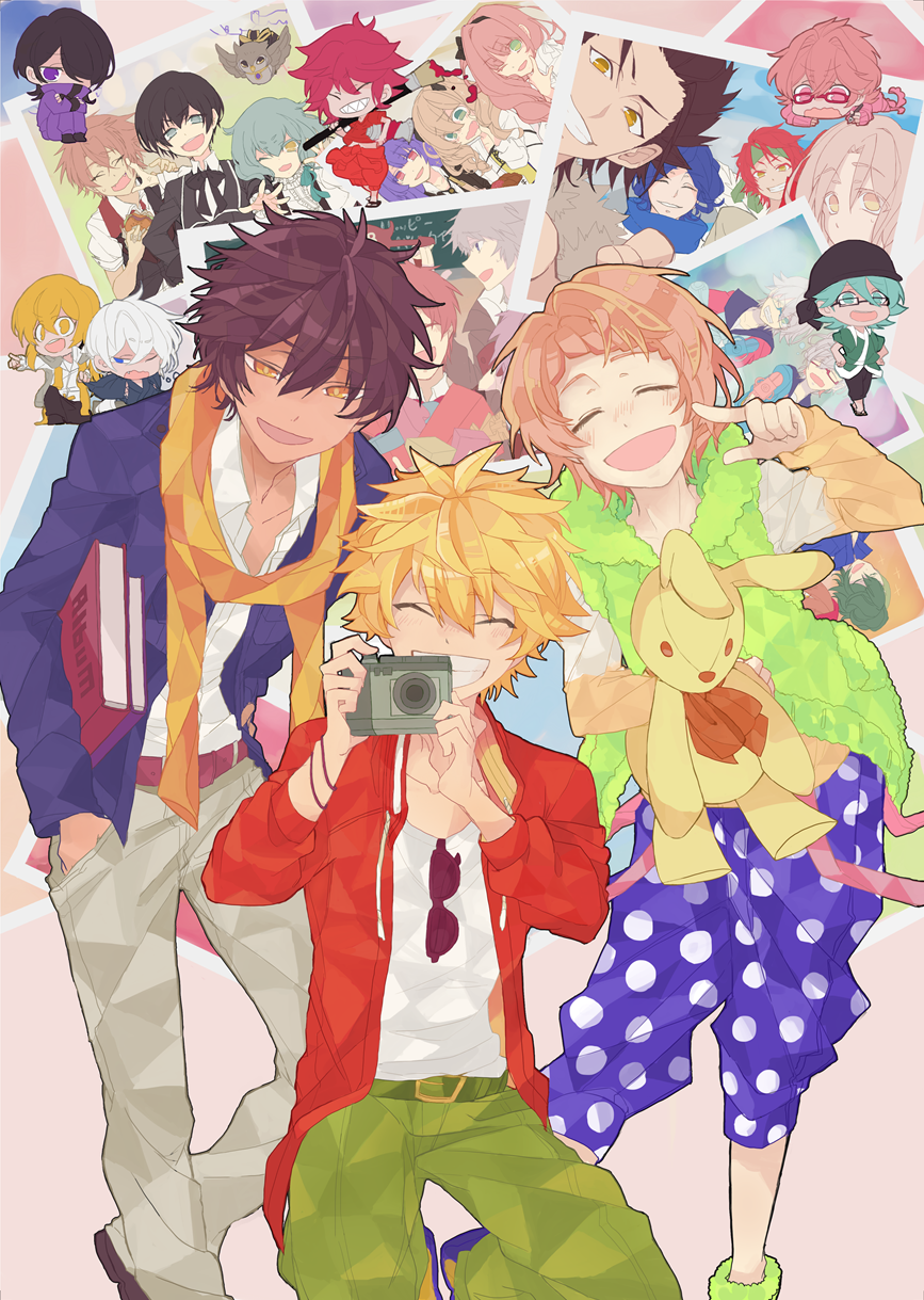6+boys, aidou_seiya, akabane_futami, amabe_shiki, camera, eva_armstrong, everyone, green_eyes, hanabusa_kokoro, highres, hoonoki_tooya, i-chu, juumonji_ban, kagurazaka_runa, kakitsubata_aoi, kururugi_mutsuki, kururugi_satsuki, kusakabe_torahiko, leon_(i-chu), li_zhaoyang, lucas_(i-chu), madarao_tatsumi, male_focus, mamemiyabi, minato_kanata, mitsurugi_akira, momoi_kyousuke, multiple_boys, noah_(i-chu), oikawa_momosuke, orihara_hikaru, rabi_(i-chu), rindou_tsubaki, sanzenin_takamichi, smile, tobikura_akio, todoroki_issei, wakaouji_raku, yamanobe_mio