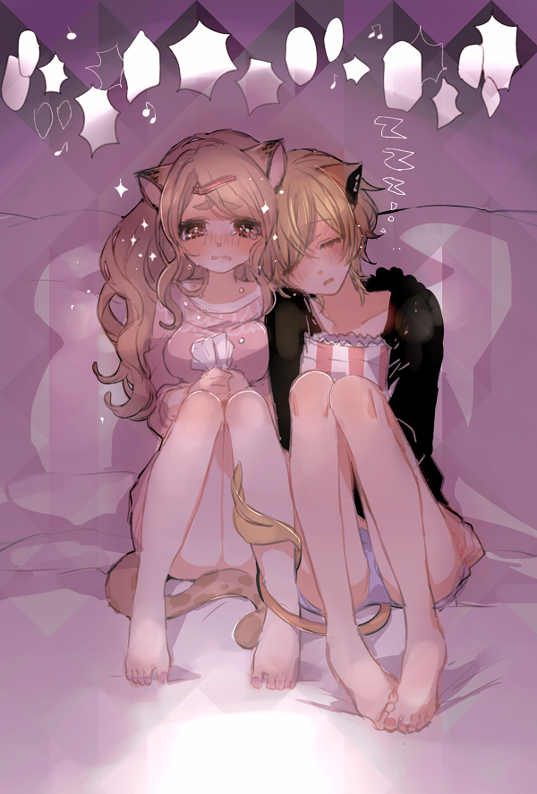 10s, 2girls, animal_ears, bad_id, bad_pixiv_id, beamed_quavers, blonde_hair, blush