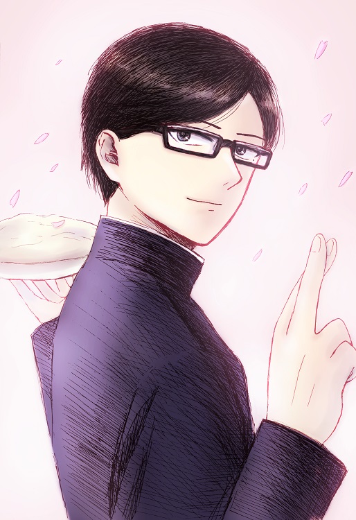 10s, 1boy, black_hair, glasses, male_focus, sakamoto, sakamoto_desu_ga?, school_uniform