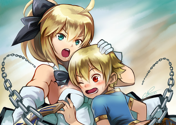 1boy, 1girl, artoria_pendragon_(fate), blush, breast_press, breasts, chain, child