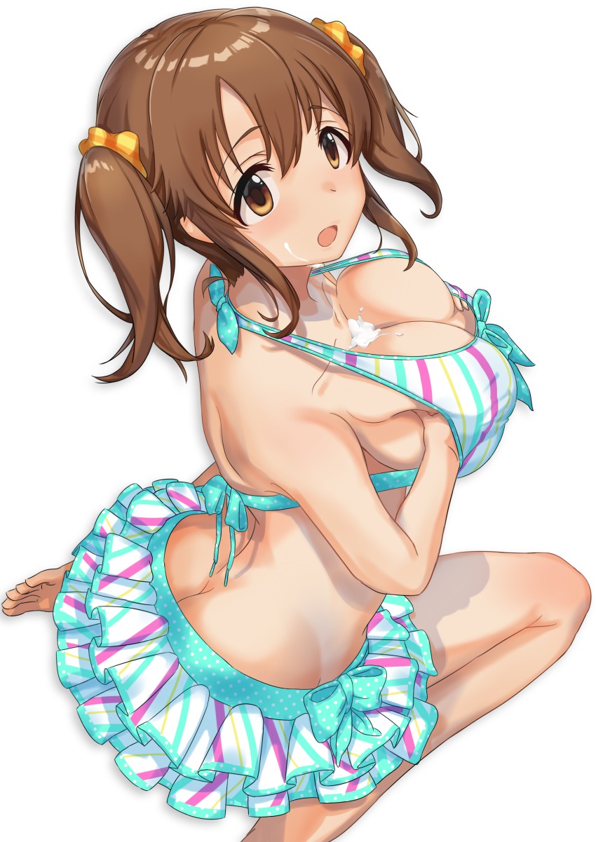 10s, 1girl, absurdres, bikini, breasts, brown_eyes, brown_hair, butt_crack