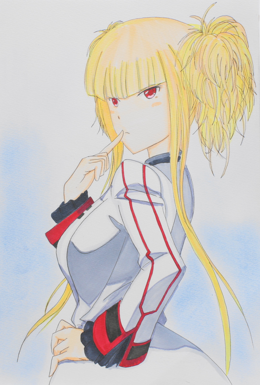 1girl, absurdres, aoki_hagane_no_arpeggio, blonde_hair, cecilia_alcott, cecilia_alcott_(cosplay), colored_pencil_(medium), cosplay