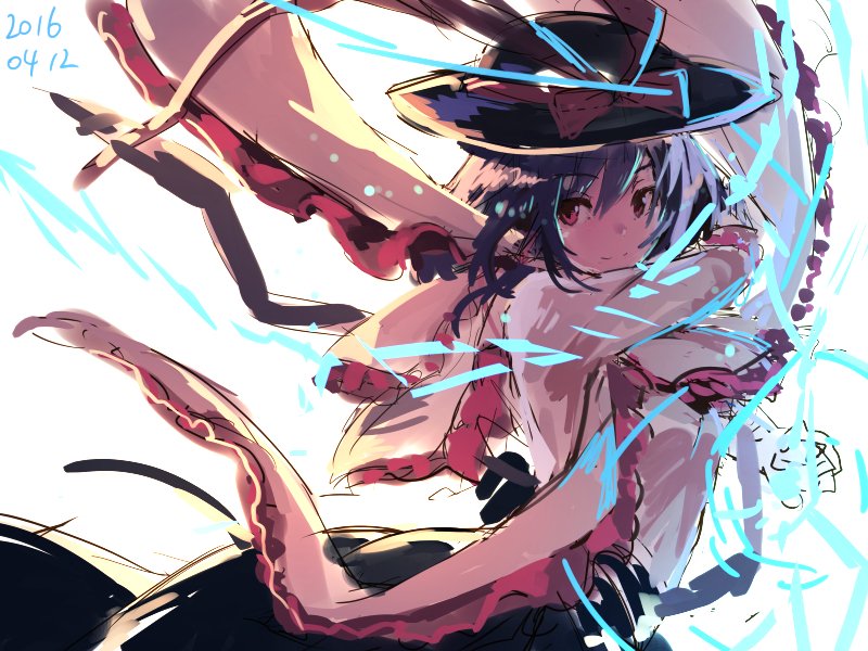 1girl, female_focus, frills, hair_ornament, hat, kasa_jizou, looking_at_viewer, nagae_iku