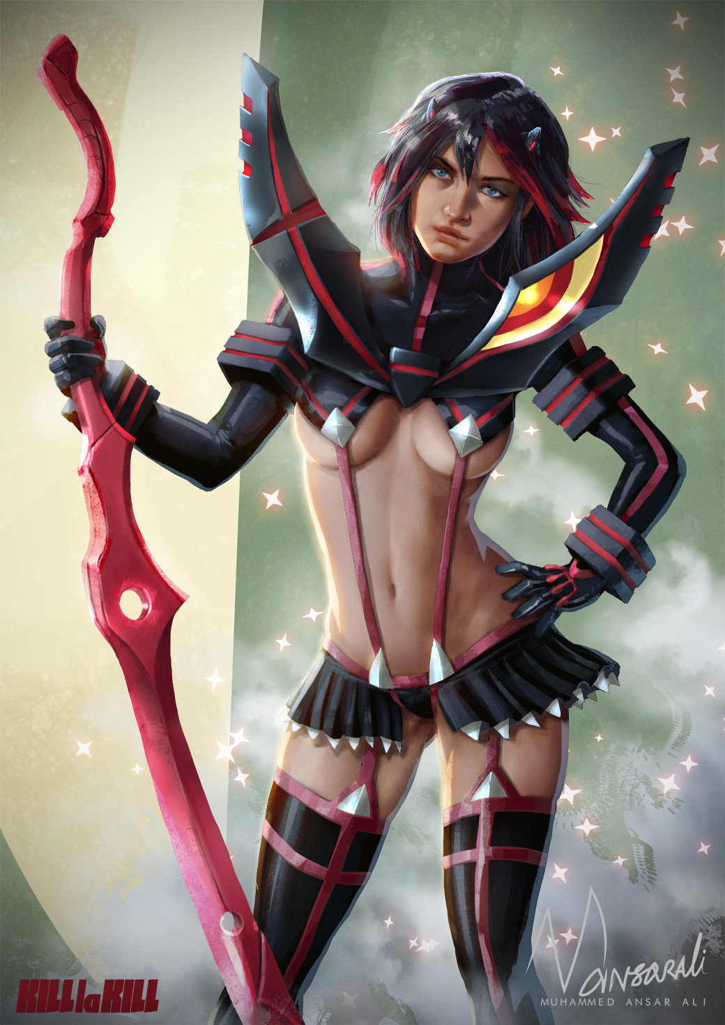 10s, 1girl, black_hair, breasts, cleavage, female_focus, highres, impossible_clothes