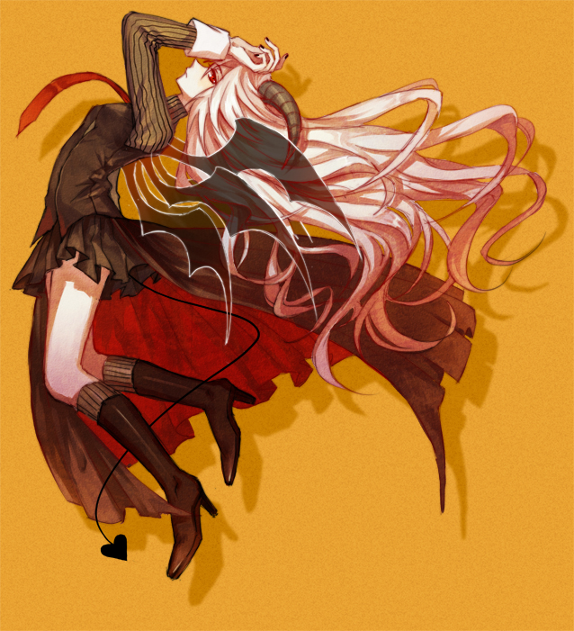 1girl, boots, demon_girl, female_focus, funamusea, haiiro_teien, horns, long_hair