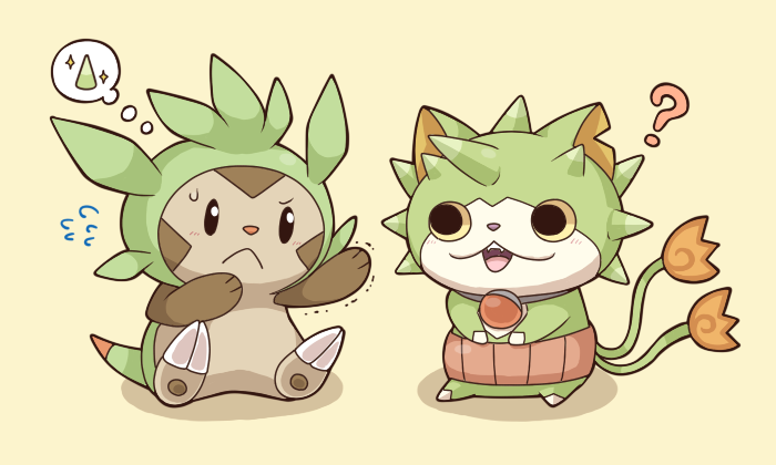 10s, 2027_(submarine2027), ?, cat, chespin, crossover, gen_6_pokemon, haramaki