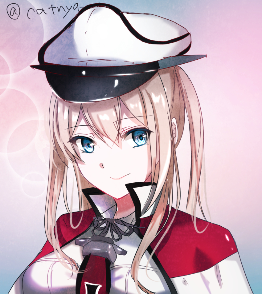 10s, artist_name, blonde_hair, capelet, cross, eyebrows, graf_zeppelin_(kancolle), hair_between_eyes
