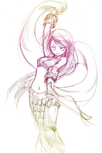 1girl, arm_up, bare_shoulders, breasts, closed_mouth, cowboy_shot, crop_top, dancer_(fft)