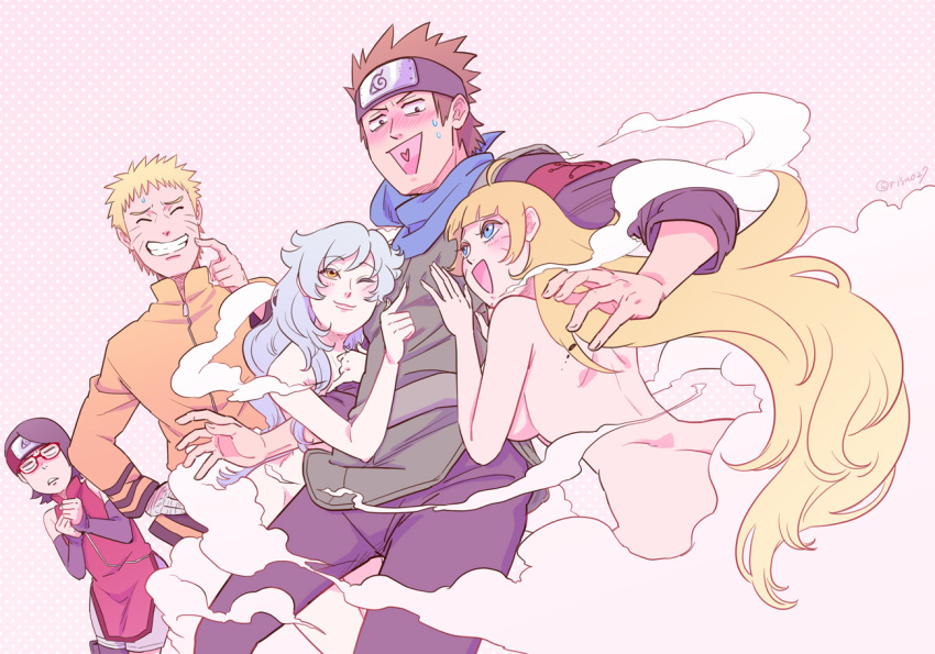 10s, 2boys, 3girls, blonde_hair, blue_hair, boruko, boruto:_naruto_next_generations, brown_hair
