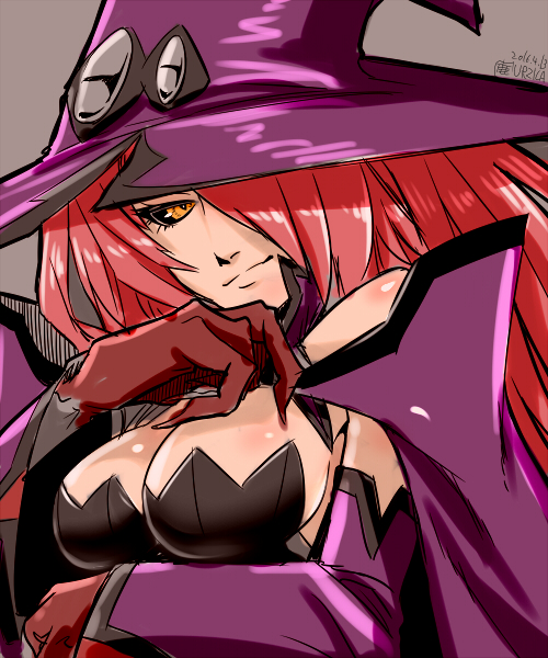 1girl, bare_shoulders, black_sclera, blazblue, blazblue:_central_fiction, breasts, cleavage, colored_sclera