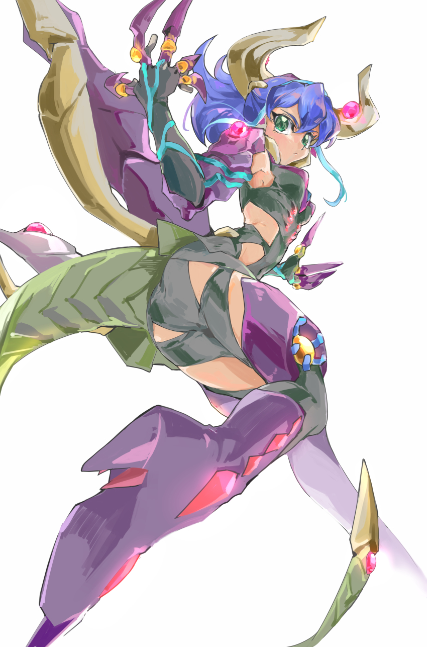 1girl, absurdres, blue_hair, cosplay, dragon_girl, duel_monster, female_focus, green_eyes