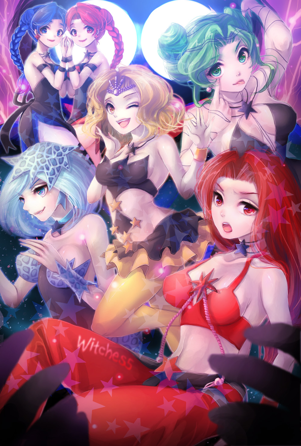 6+girls, akanbe, bare_shoulders, bishoujo_senshi_sailor_moon, bishoujo_senshi_sailor_moon_s, blonde_hair, blue_eyes, blue_hair