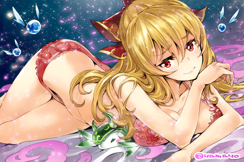10s, 1girl, blonde_hair, bow, bra, breast_press, breasts, chevallier