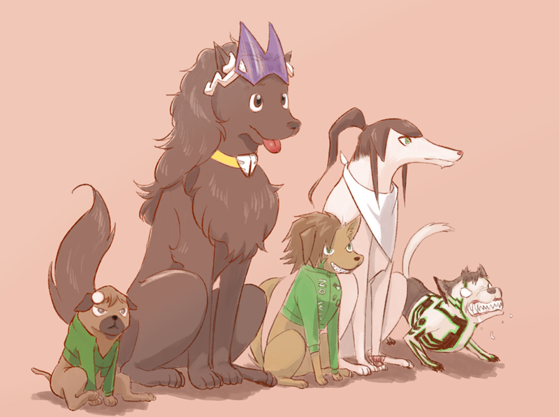 5boys, :p, aleph_(megami_tensei), animal, animalization, artist_request, bad_id, bad_pixiv_id