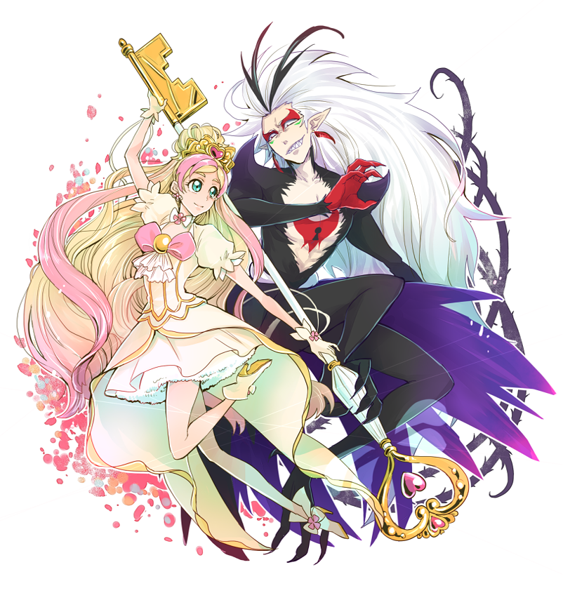 1boy, 1girl, antenna_hair, black_bodysuit, black_hair, blonde_hair, bodysuit, bow