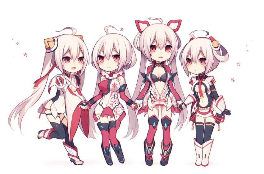 4girls, ahoge, bad_id, bad_twitter_id, bare_shoulders, black_legwear, blush, boots