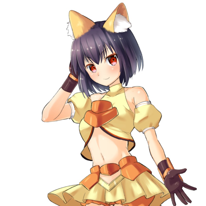 1girl, animal_ears, black_gloves, black_hair, detached_sleeves, female_focus, gloves, hand_in_own_hair