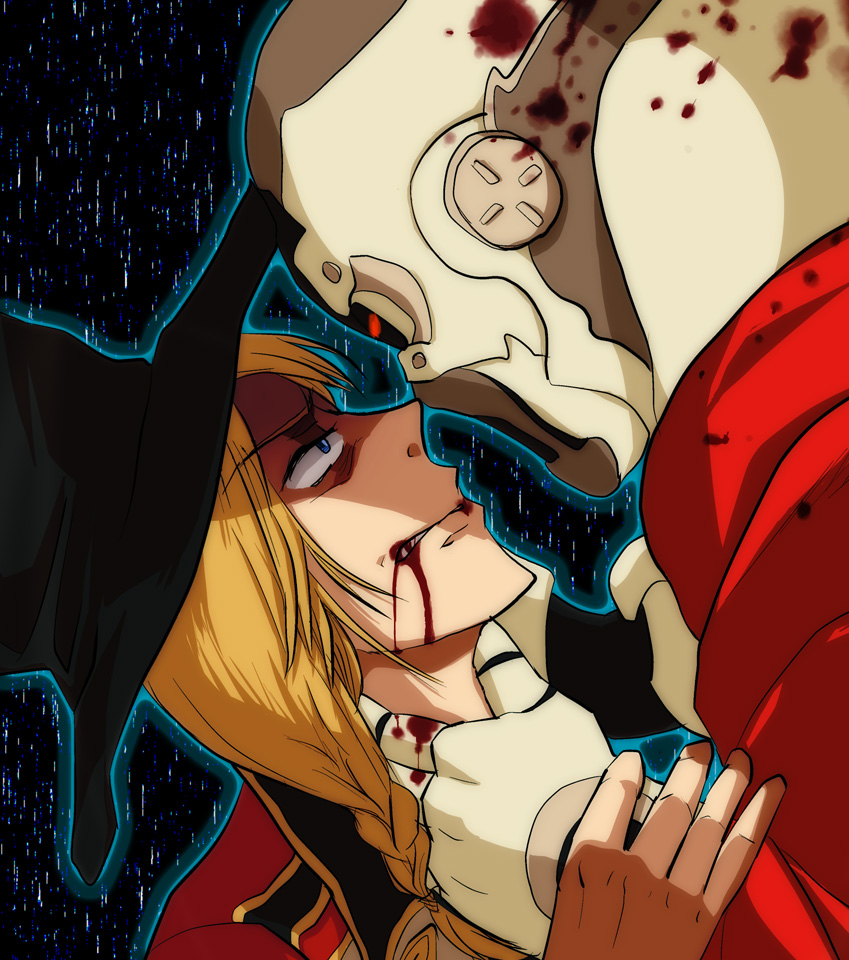 blood, blood_from_mouth, dio_(kyokugen_dasshutsu), k_(kyokugen_dasshutsu), kyokugen_dasshutsu, kyokugen_dasshutsu_adv:_zennin_shibou_desu, looking_at_another, looking_down, looking_up, noko_(highnoko), strangling, tears