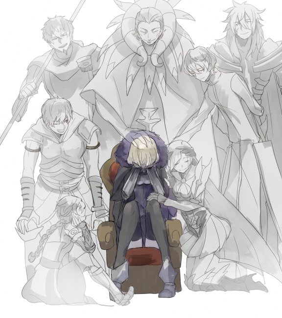 2girls, 6+boys, alexander_(fate), arash_(fate), arjuna_(fate), arm_behind_back, armor, armored_boots