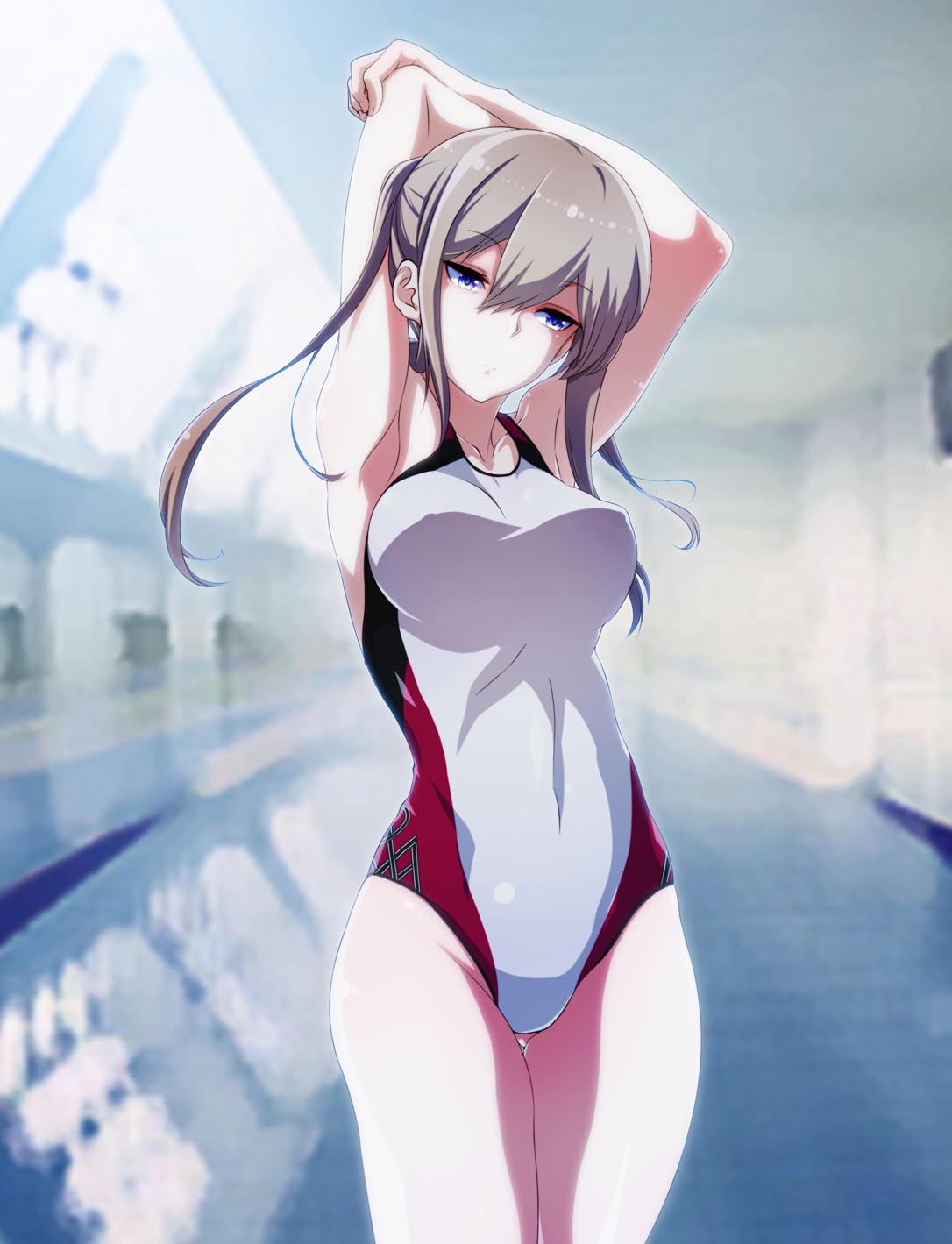 10s, 1girl, blonde_hair, blue_eyes, competition_swimsuit, cowboy_shot, female_focus, graf_zeppelin_(kancolle)