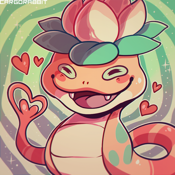 10s, artist_name, cargorabbit, closed_eyes, fang, flower, fukuryuu, gradient_background