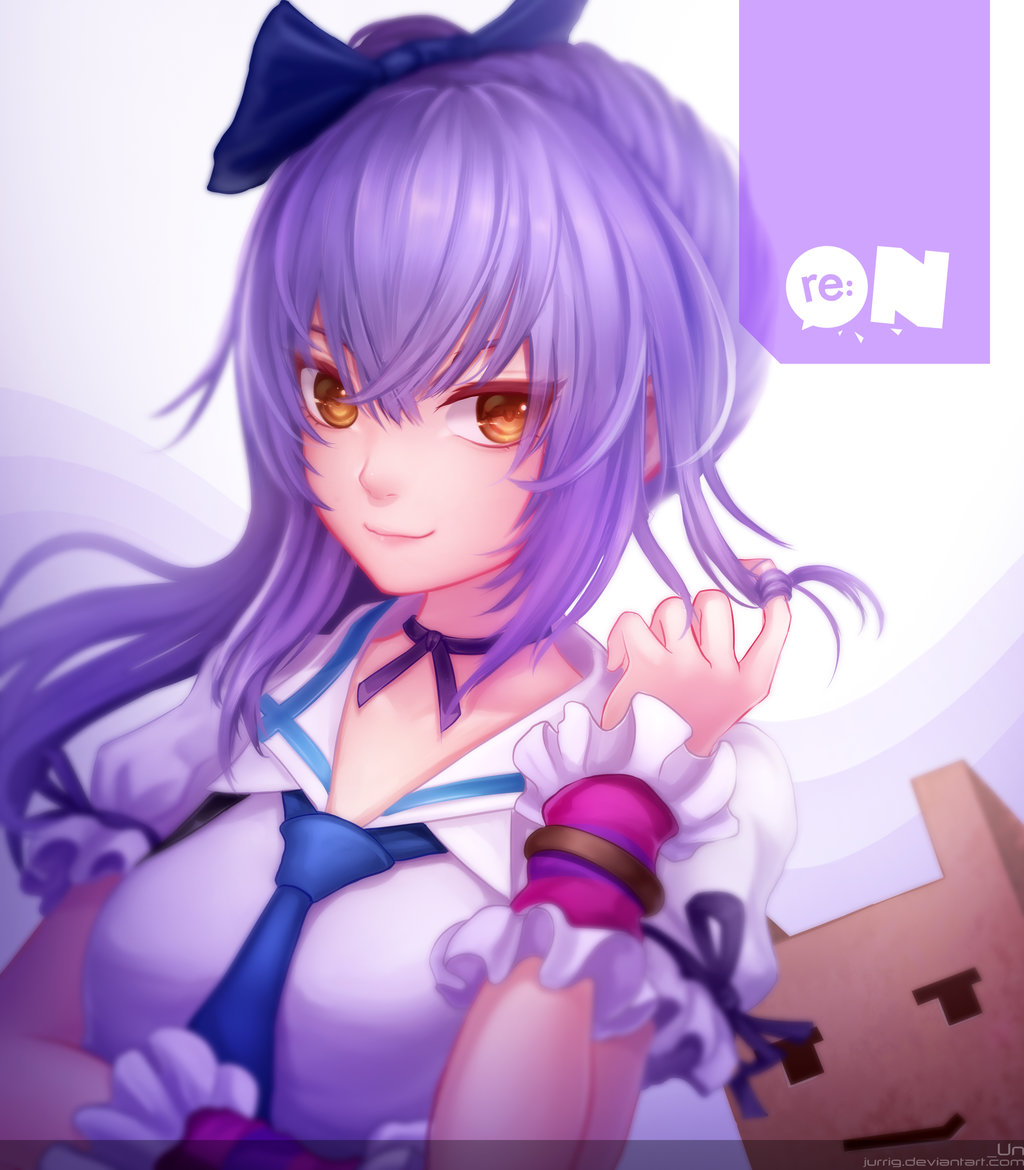 1girl, choker, female_focus, jurrig, looking_at_viewer, necktie, ponytail, puffy_sleeves