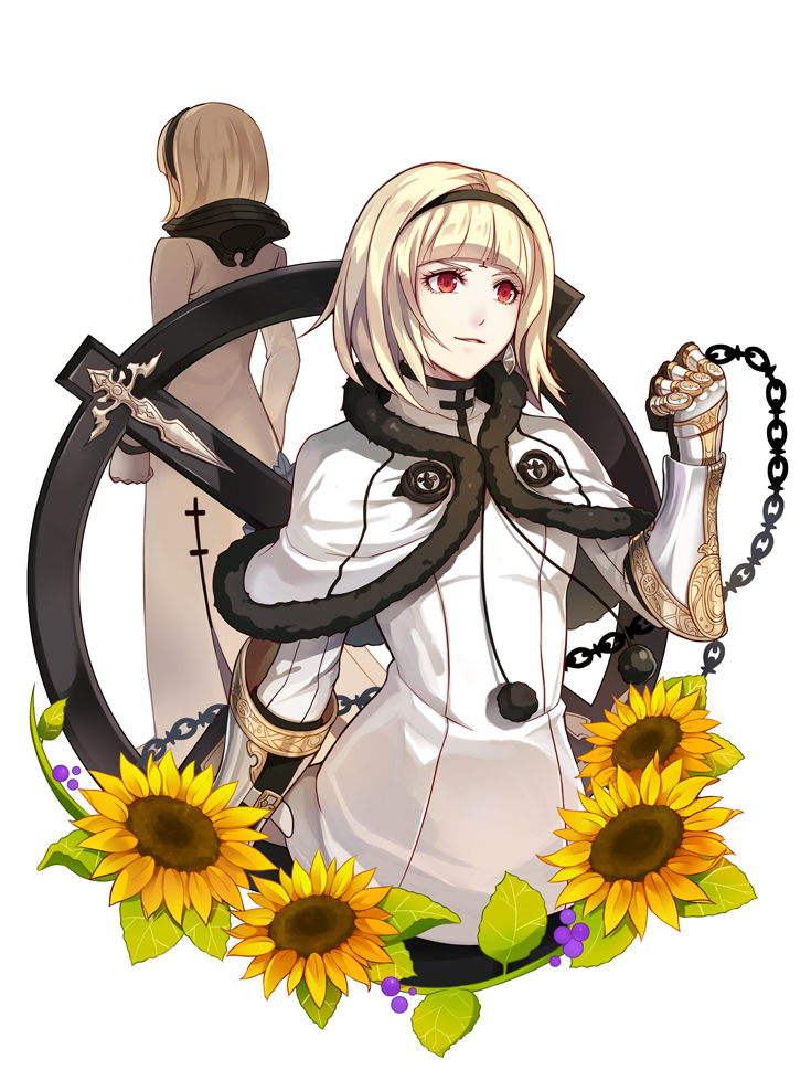 1boy, 1girl, armor, blonde_hair, blunt_bangs, brother_one, chain, clenched_hand