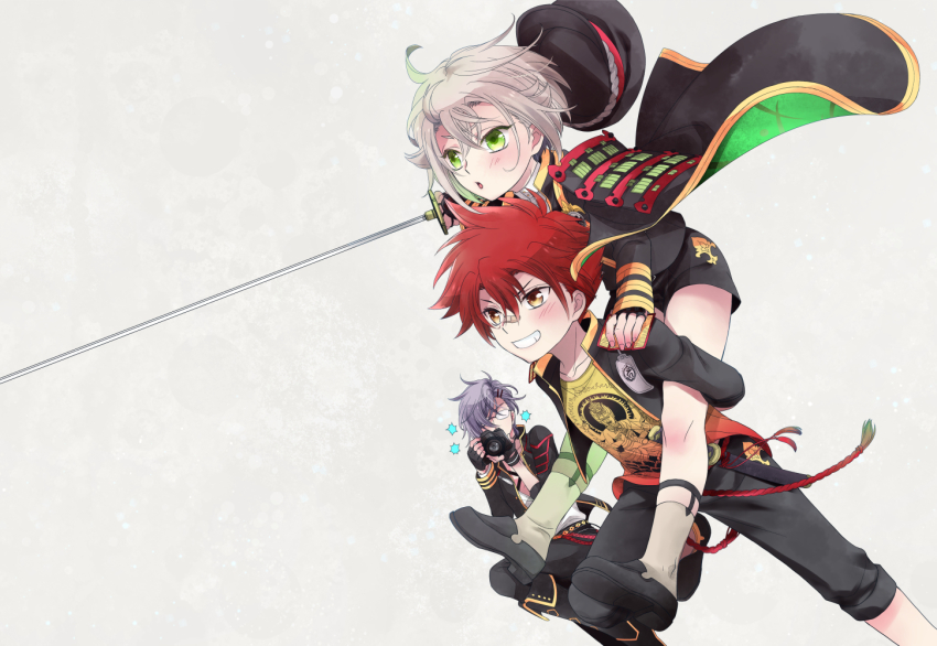 10s, 3boys, aizen_kunitoshi, akashi_kuniyuki, armor, bandaid, bandaid_on_face, bandaid_on_nose