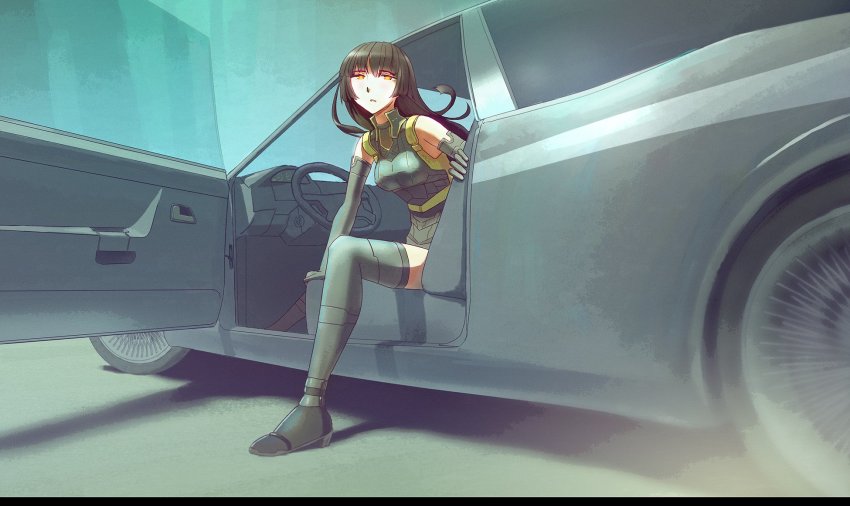 1girl, afi_(arsenixc), black_hair, borrowed_character, car, female_focus, highres, hime_cut