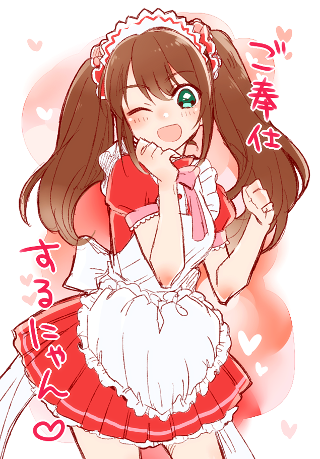 10s, 1boy, bad_id, bad_pixiv_id, brown_hair, crossdressing, crossdressing_(mtf), green_eyes