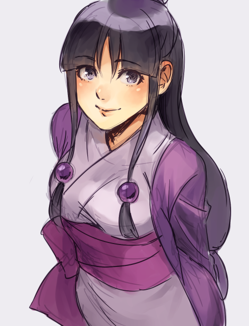 1girl, ace_attorney, bad_id, bad_pixiv_id, black_hair, blush, female_focus, hair_ornament