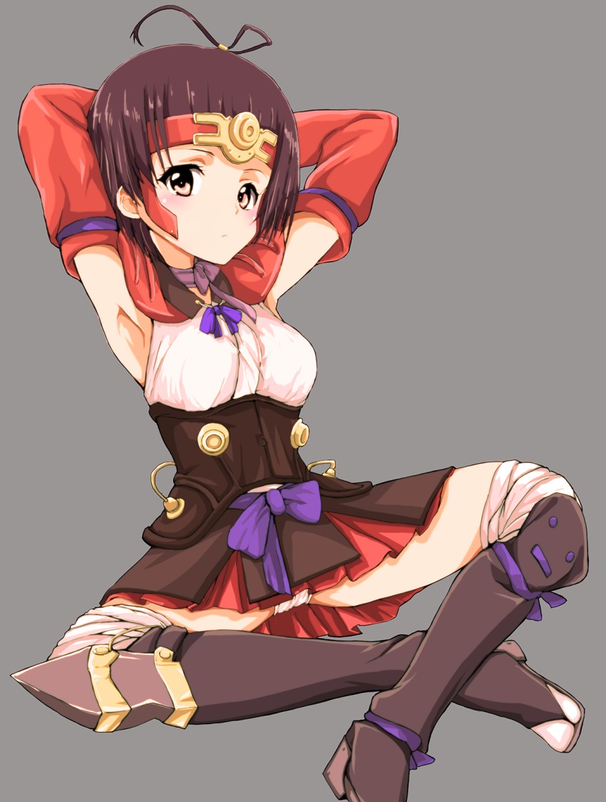 10s, 1girl, ahoge, armpits, arms_behind_back, arms_up, bad_id, bad_pixiv_id