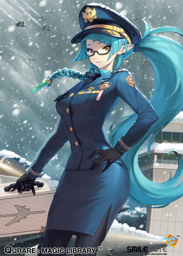 1girl, \||/, aircraft, airplane, blue_hair, braid, breasts, delphine_(qurare)