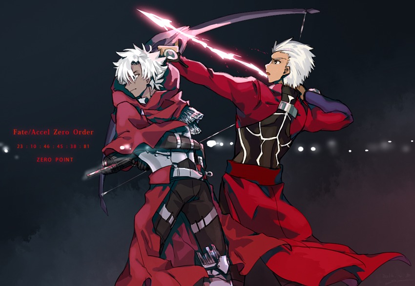 archer_(fate), armor, arrow_(projectile), belt, boots, bow_(weapon), cloak, dark-skinned_male