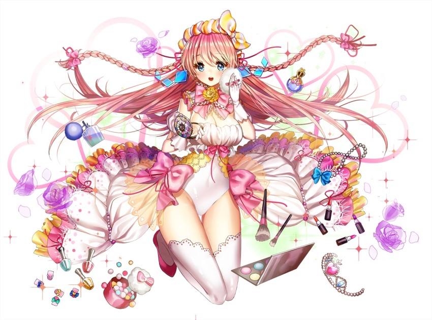 1girl, blue_eyes, bow, braid, dress, gambe, gloves, kaku-san-sei_million_arthur