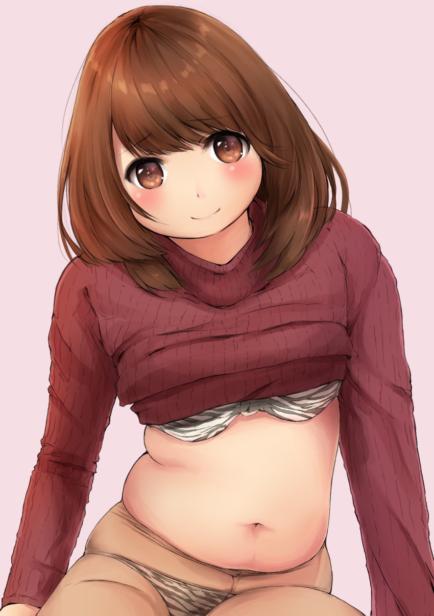 1girl, animal_print, bad_id, bad_pixiv_id, blush, bra, breasts, brown_eyes