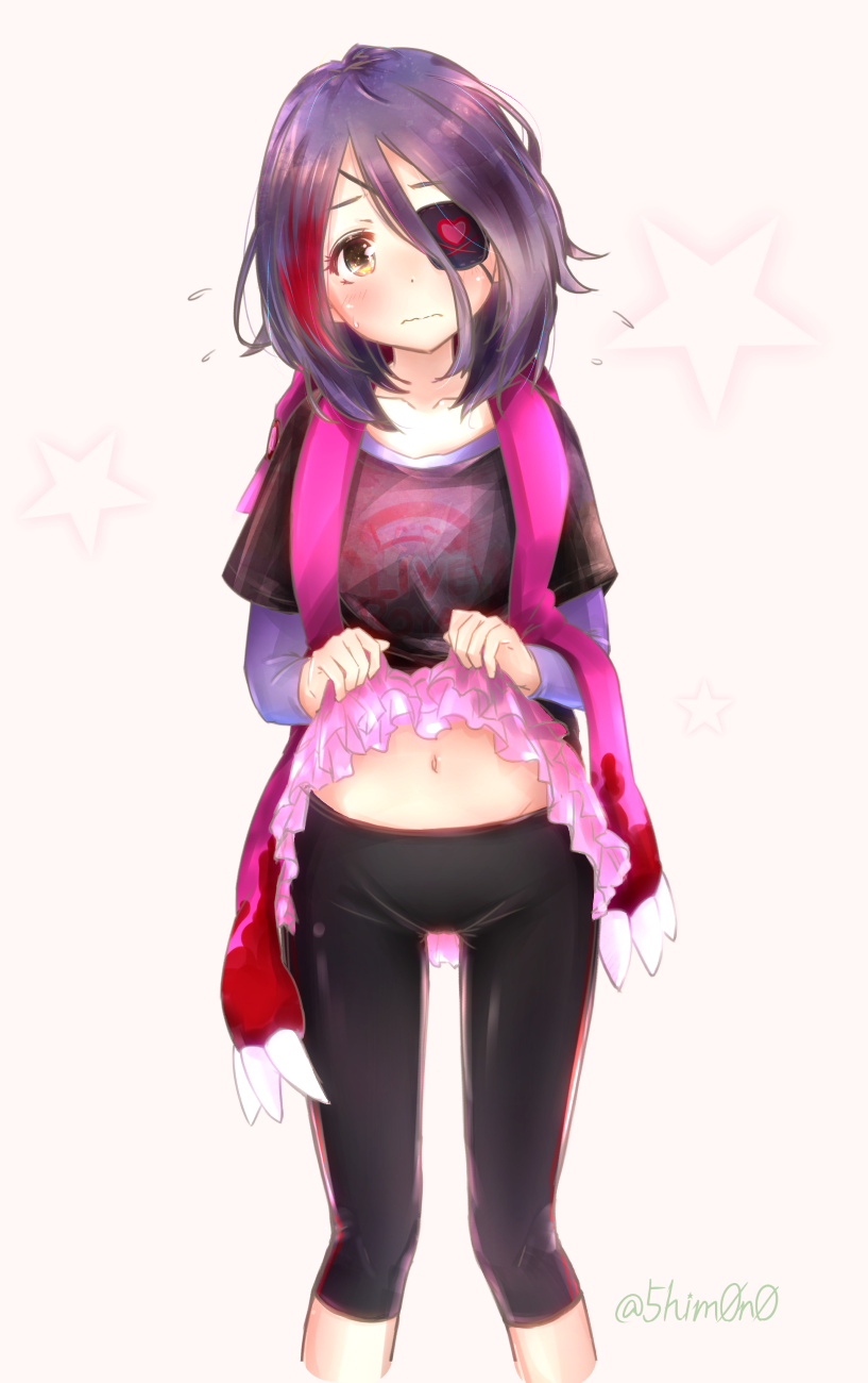 10s, 1girl, brown_eyes, eyepatch, female_focus, hayasaka_mirei, highres, holding_own_skirt