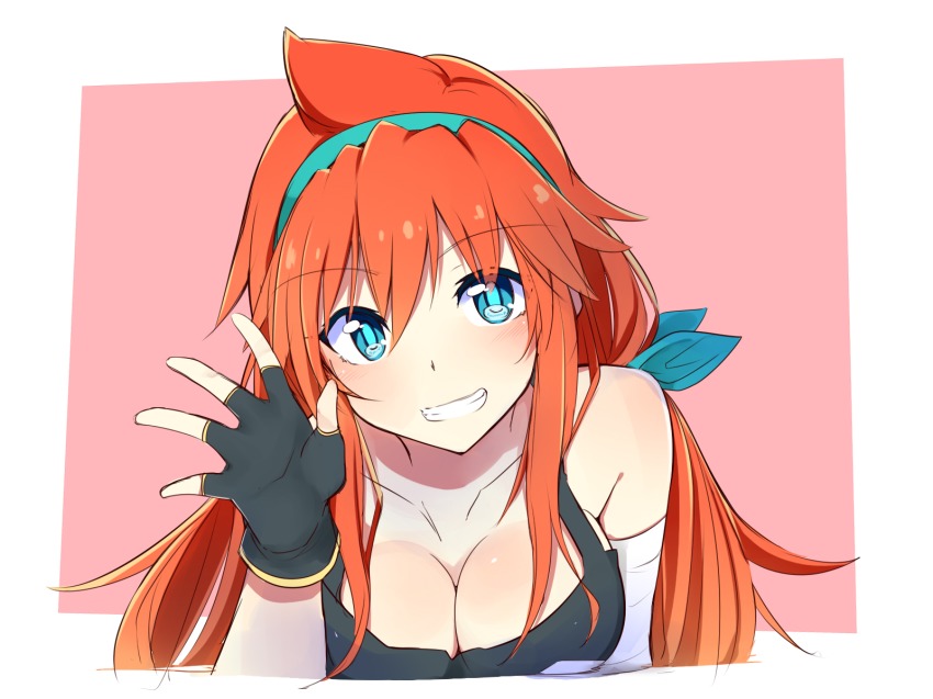 1girl, amano_tora, bandaged_arm, bandages, bare_shoulders, black_panties, black_shirt, blue_eyes