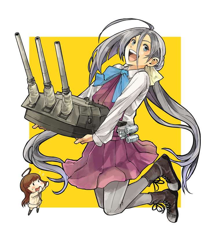 >:d, 10s, 1girl, 46cm_triple_gun_mount, :d, blue_eyes, boots, fairy_(kancolle)