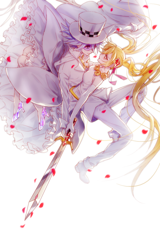 1boy, 1girl, backlighting, bad_id, bad_pixiv_id, blonde_hair, blue_eyes, blue_hair