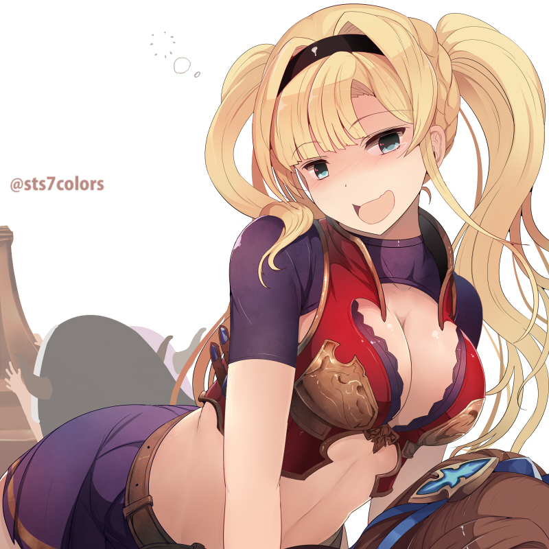 10s, beatrix_(granblue_fantasy), belt, blonde_hair, blue_eyes, blush, breasts, cleavage