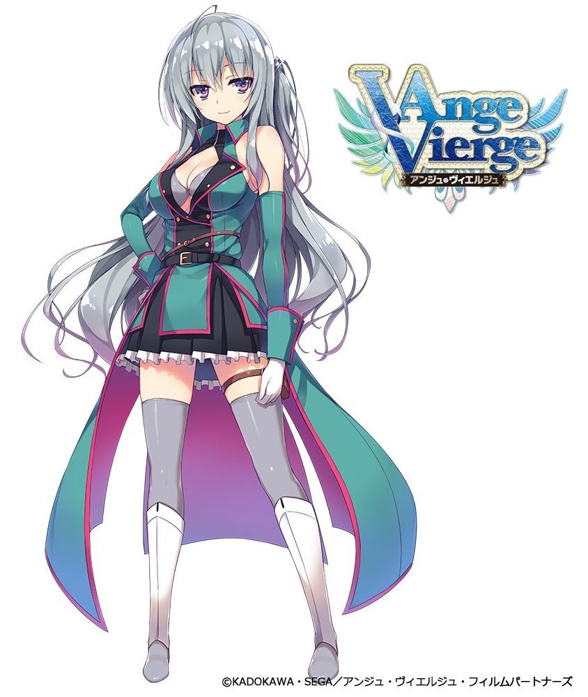 10s, 1girl, ahoge, ange_vierge, bare_shoulders, boots, breasts, cleavage