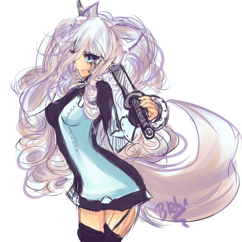 10s, 1girl, anastaysia_aliapoh_(tinyqote), animal_ears, aqua_eyes, black_thighhighs, blue_eyes, cat_ears