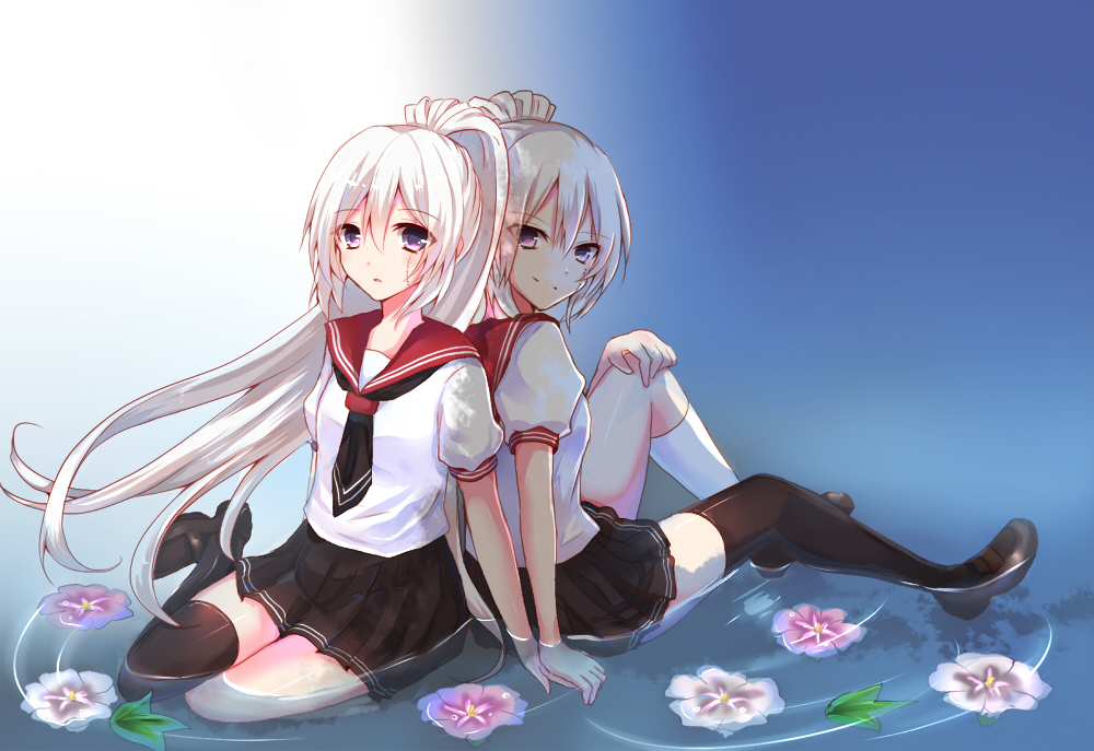 10s, 1girl, akausagi, akuma_no_riddle, asymmetrical_legwear, banba_mahiru, banba_shin'ya, black_skirt