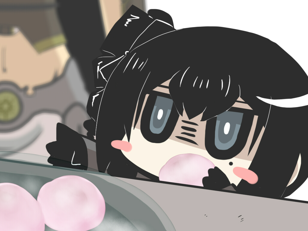10s, 2girls, abyssal_ship, ancient_destroyer_oni, black_hair, blush_stickers, chibi, commentary_request