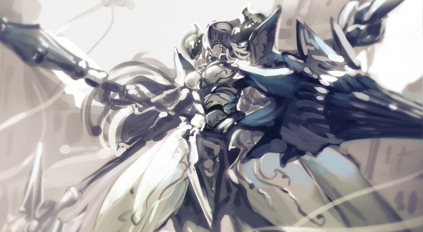 10s, 1girl, armor, armored_dress, axe, dress, extra_arms, female_focus